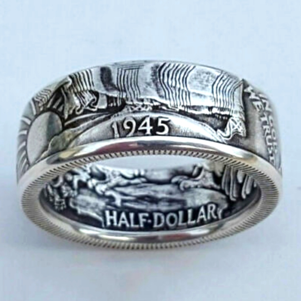 Silver Coin United States Half Dollar Men's Women's Unisex Ring, Size 7, 8 , 10
